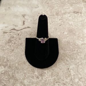 Avon vintage SS and amethyst ring with 2 cubic zirconia accents, size 7